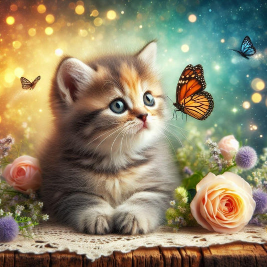 Cat with Butterfly  | Diamond Painting