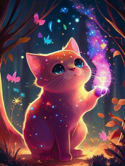 Cat with Butterfly  | Diamond Painting