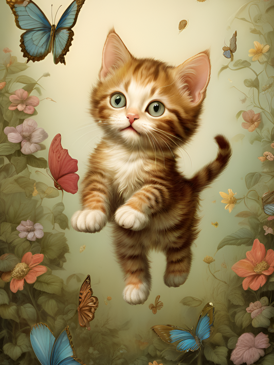 Cat with Butterfly  | Diamond Painting