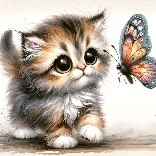 Cat with Butterfly  | Diamond Painting