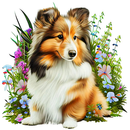 Flowers And Dog Australian Shepherd | Diamond Painting