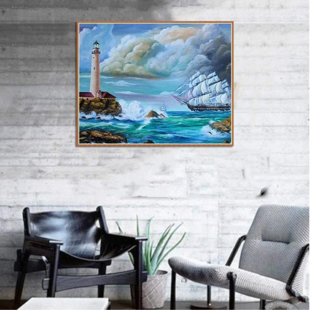 Lighthouse And Ship | Diamond Painting