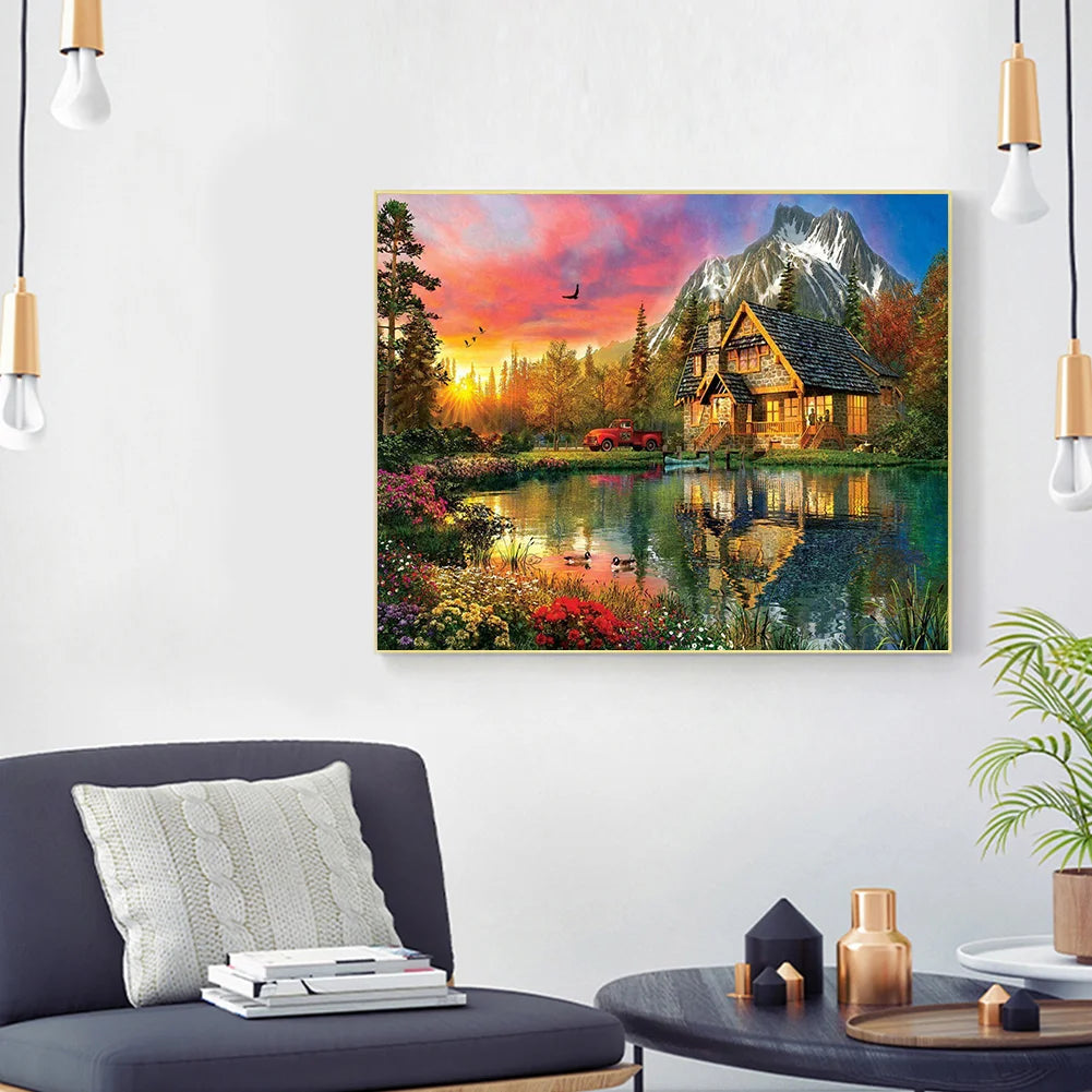 Cottage Under Sunset | Diamond Painting