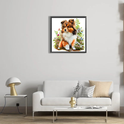 Flowers And Dog Australian Shepherd | Diamond Painting