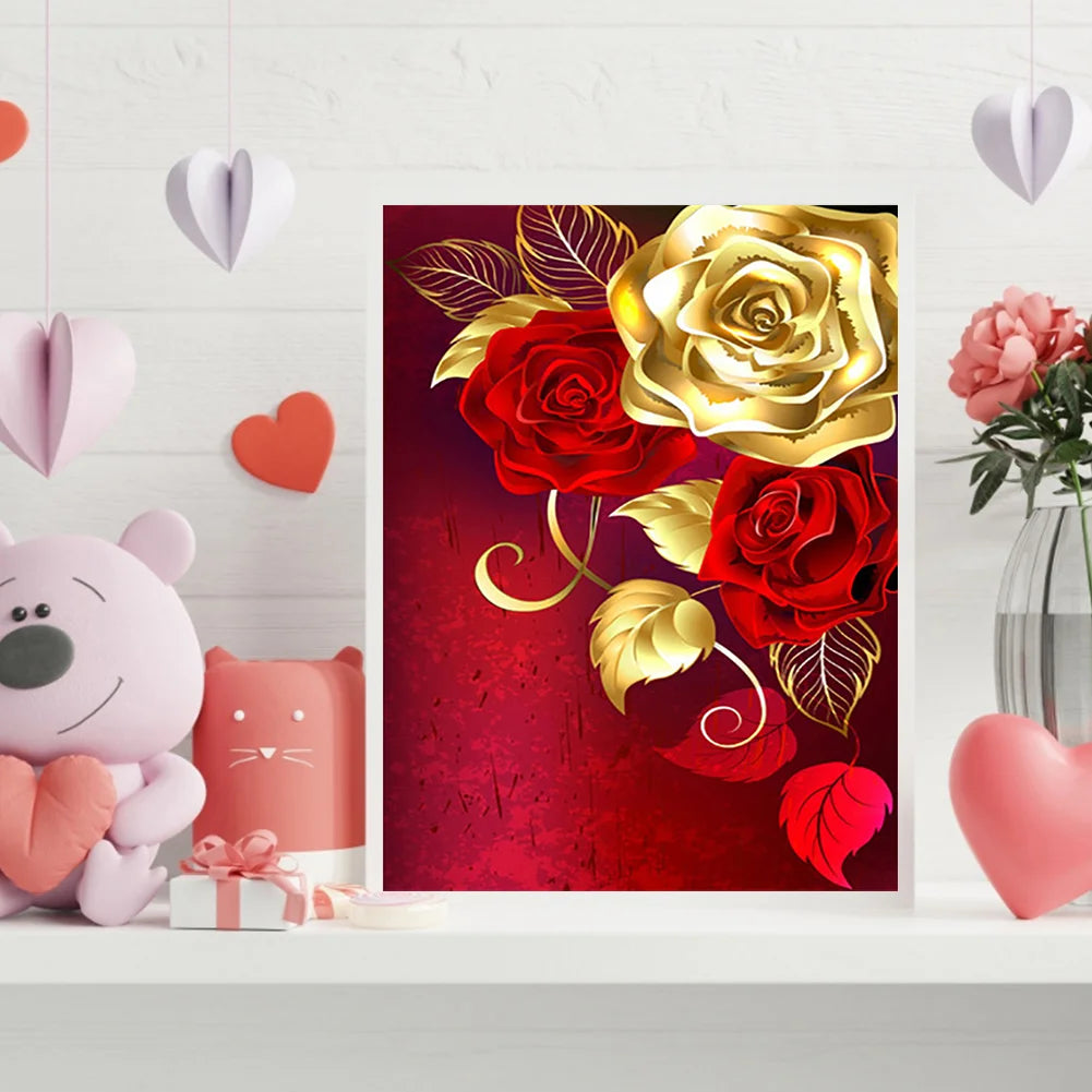 Gold Red Flower | Diamond Painting