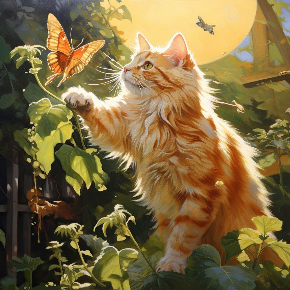 Cat with Butterfly  | Diamond Painting