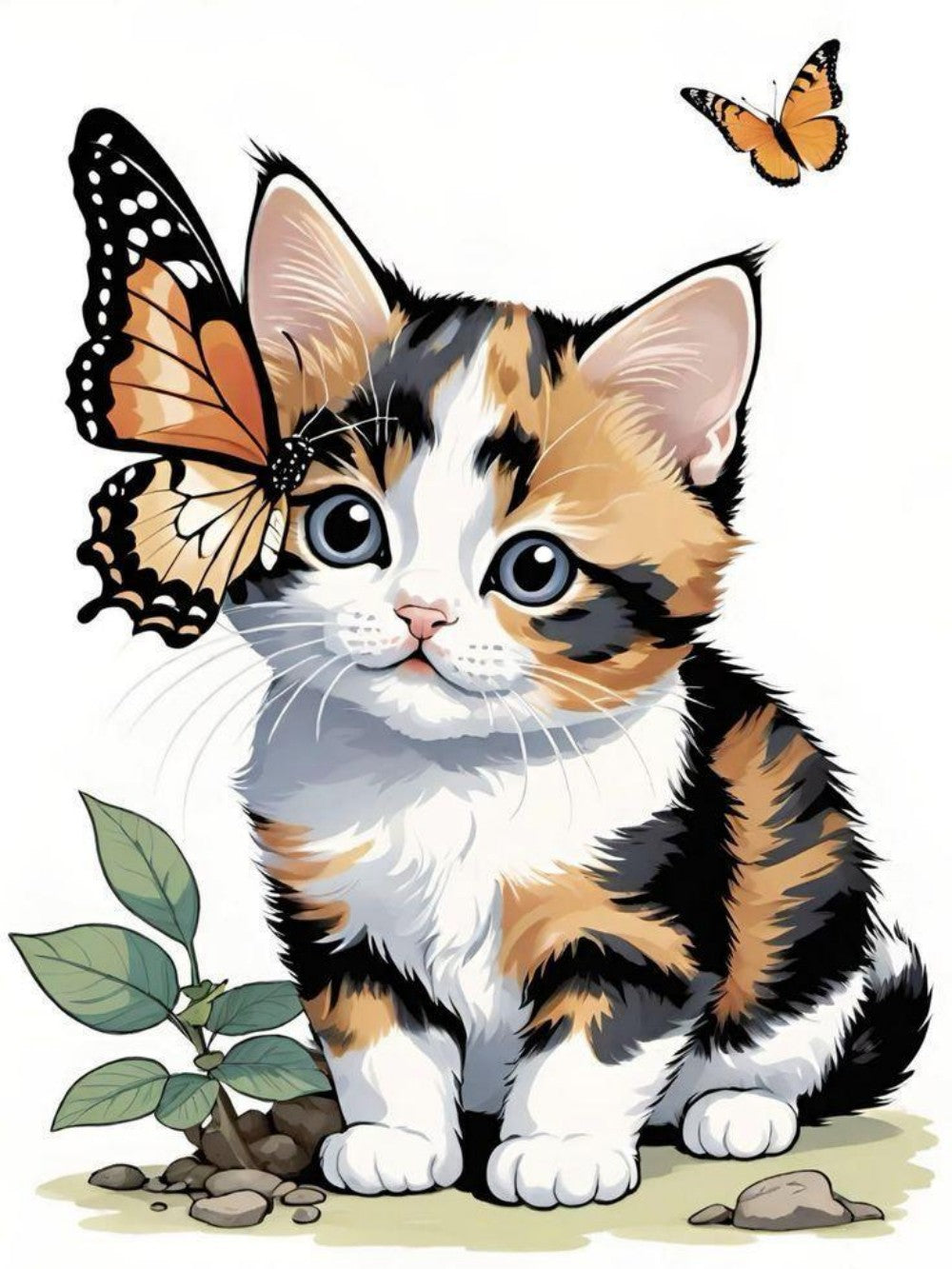 Cat with Butterfly  | Diamond Painting