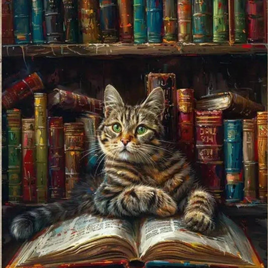 Cat Bookshelf | Diamond Painting