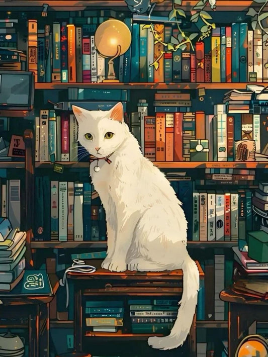 Cat Bookshelf | Diamond Painting