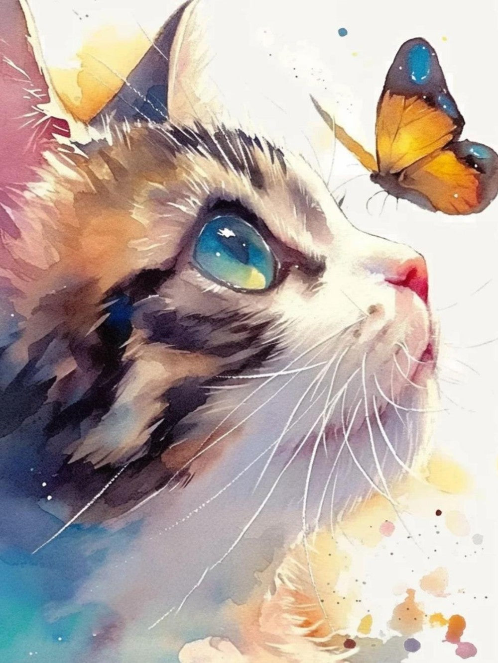 Cat with Butterfly  | Diamond Painting