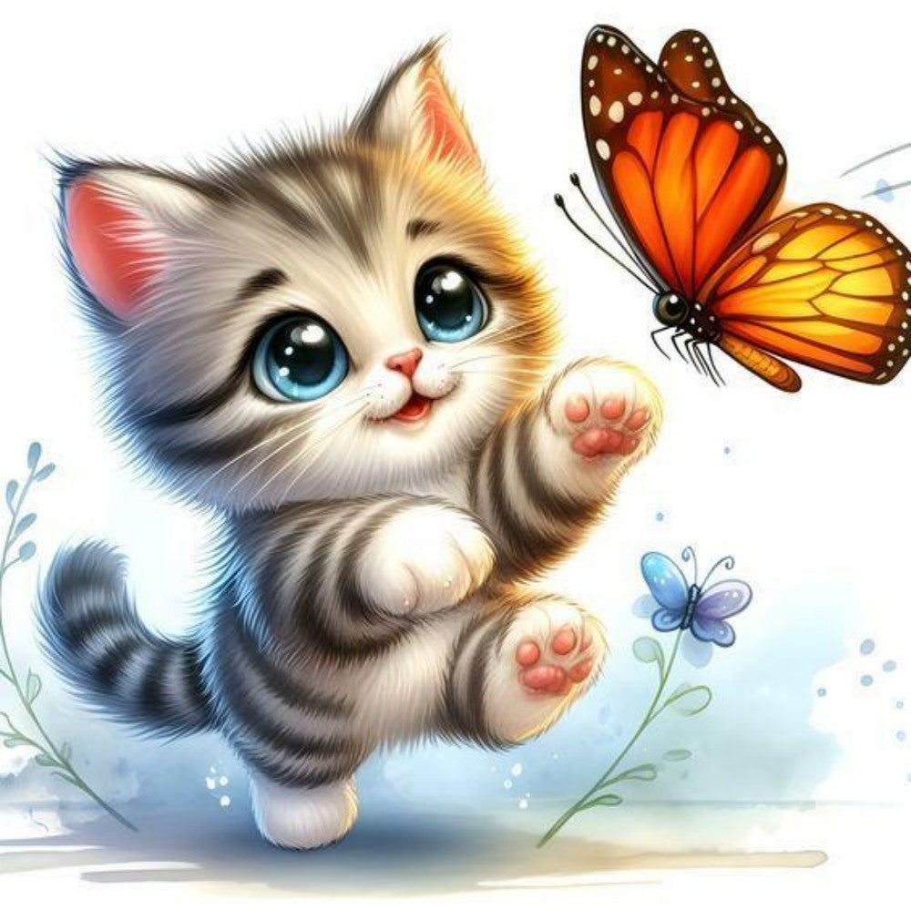 Cat with Butterfly  | Diamond Painting