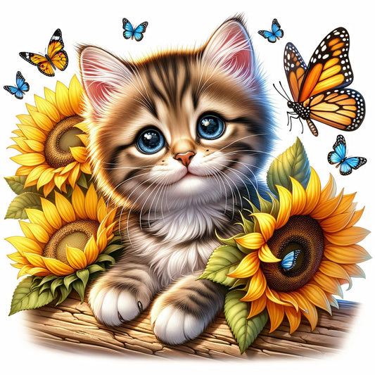 Cat with Butterfly  | Diamond Painting