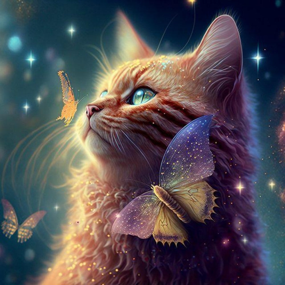 Cat with Butterfly  | Diamond Painting