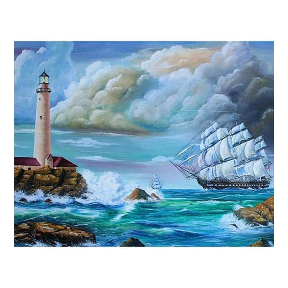 Lighthouse And Ship | Diamond Painting