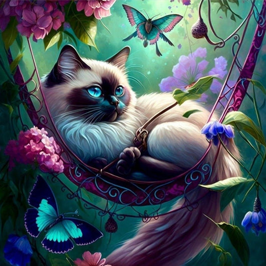 Cat with Butterfly  | Diamond Painting