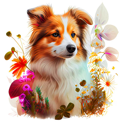 Flowers And Dog Australian Shepherd | Diamond Painting