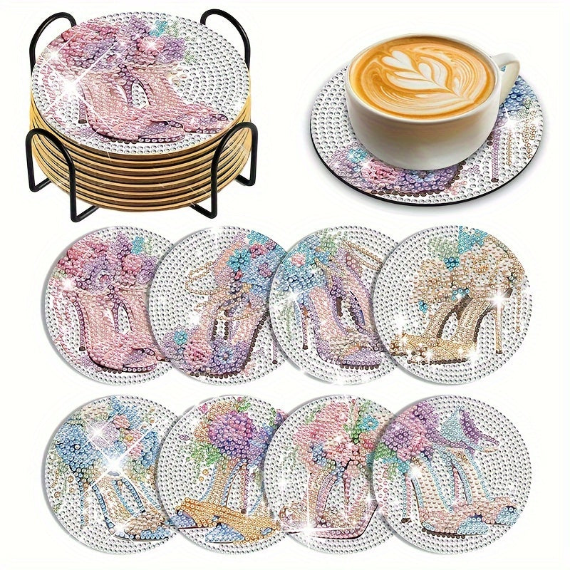 Diy 8pcs/set Christmas  Diamond Painting Coasters with Holder