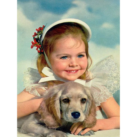 Girl And Dog Cavalier King Charles Spaniel | Diamond Painting