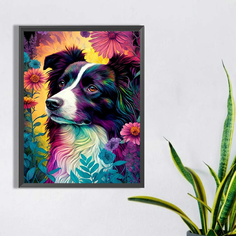 Flower Dog Border Collie | Diamond Painting