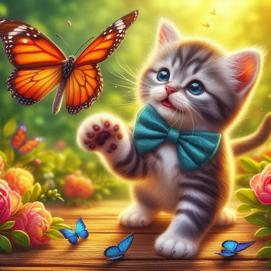 Cat with Butterfly  | Diamond Painting