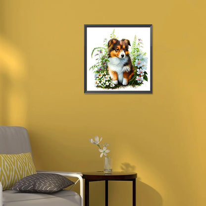 Flowers And Dog Australian Shepherd | Diamond Painting