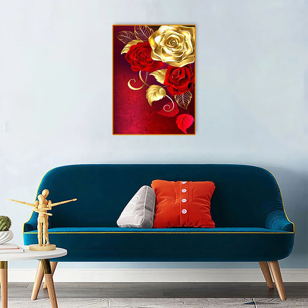 Gold Red Flower | Diamond Painting