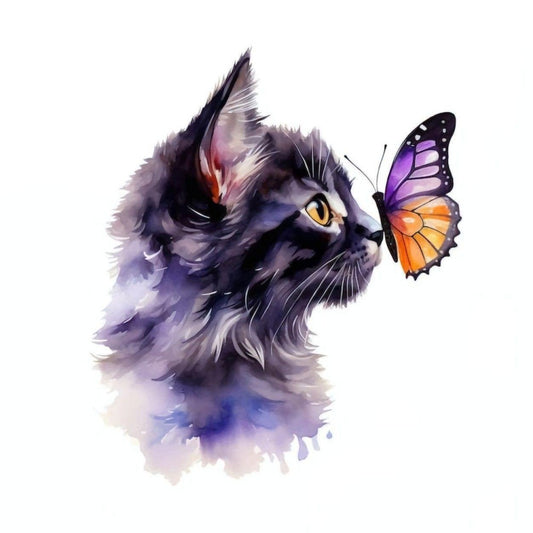 Cat with Butterfly  | Diamond Painting