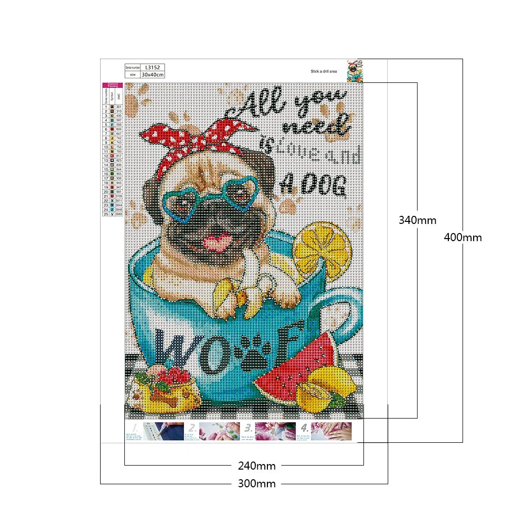 Cup Dog Pug | Diamond Painting