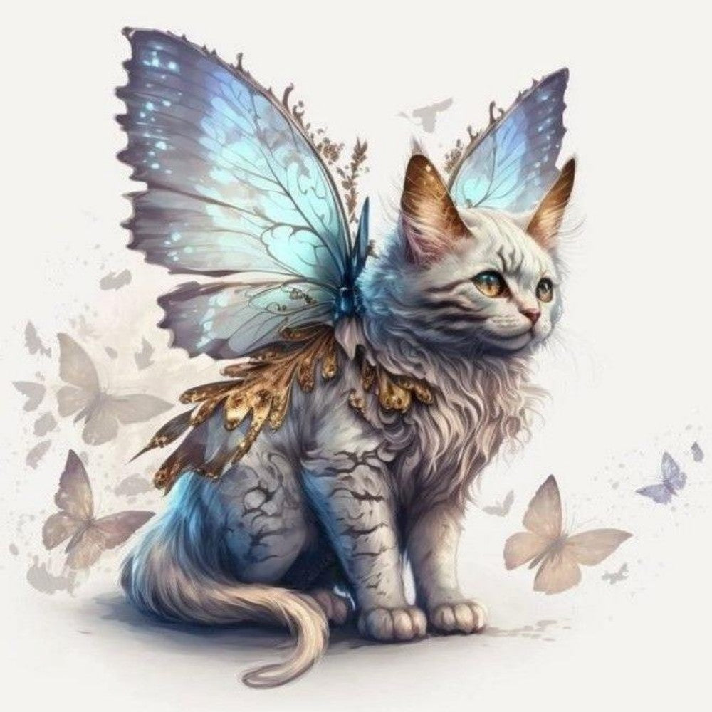 Cat with Butterfly  | Diamond Painting