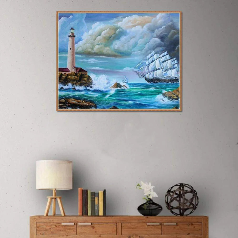 Lighthouse And Ship | Diamond Painting