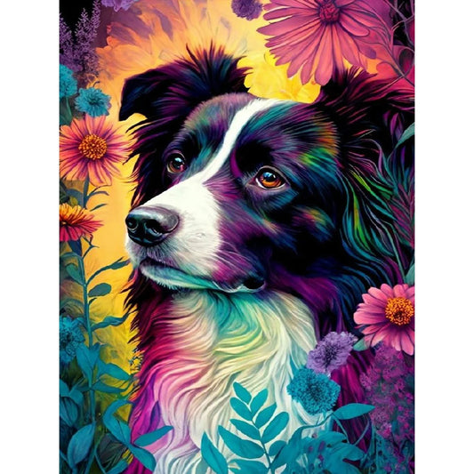 Flower Dog Border Collie | Cross Stitch Embroidery
