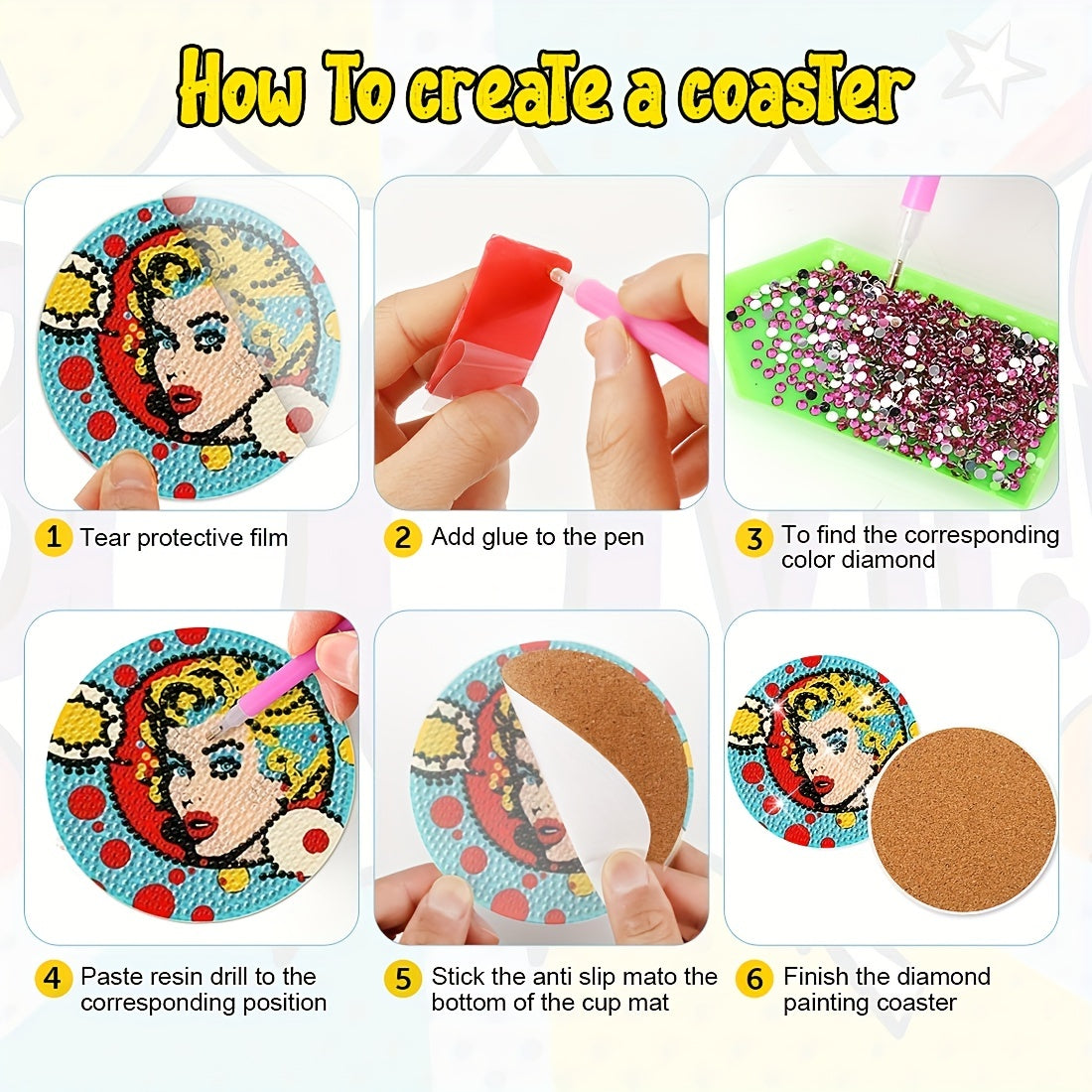 Diy 8pcs/set  Diamond Painting Coasters with Holder