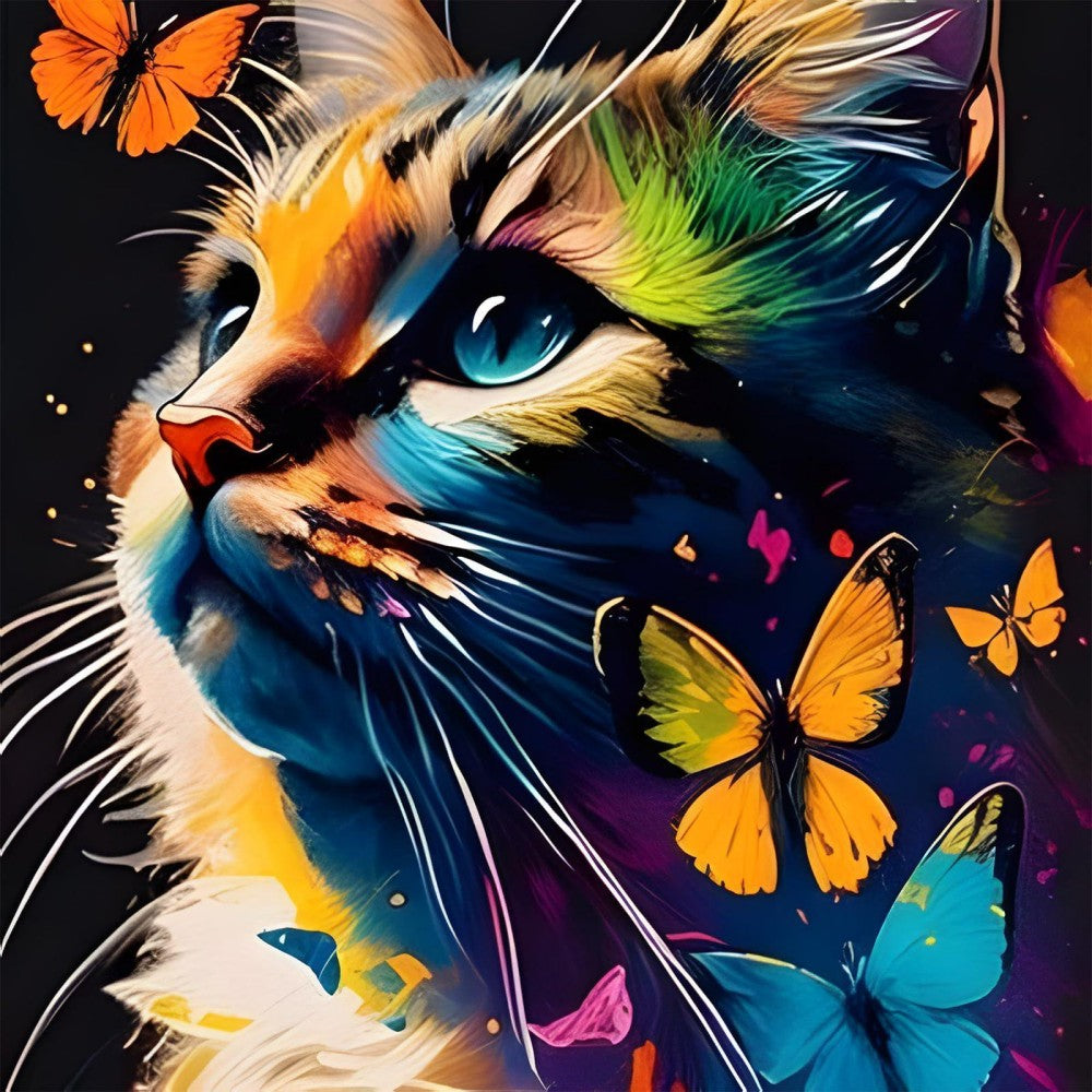 Cat with Butterfly  | Diamond Painting