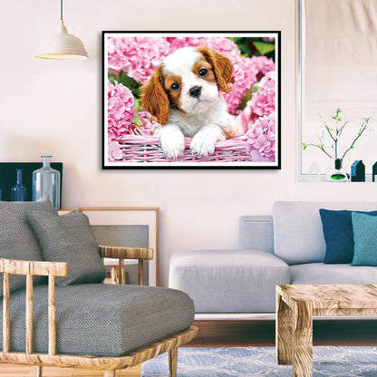 Pink Flower Dog | Diamond Painting