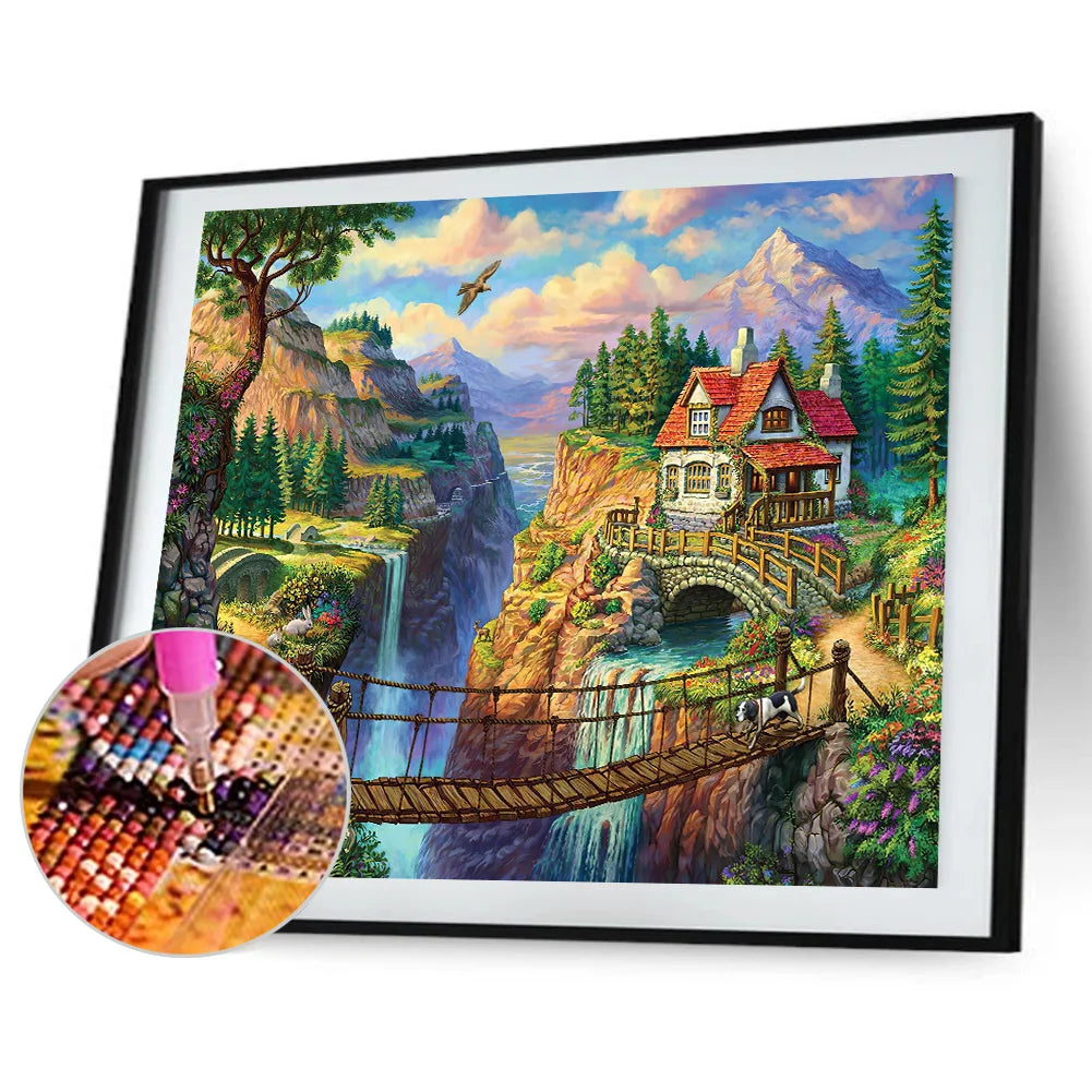 Hut On The Waterfall | Diamond Painting