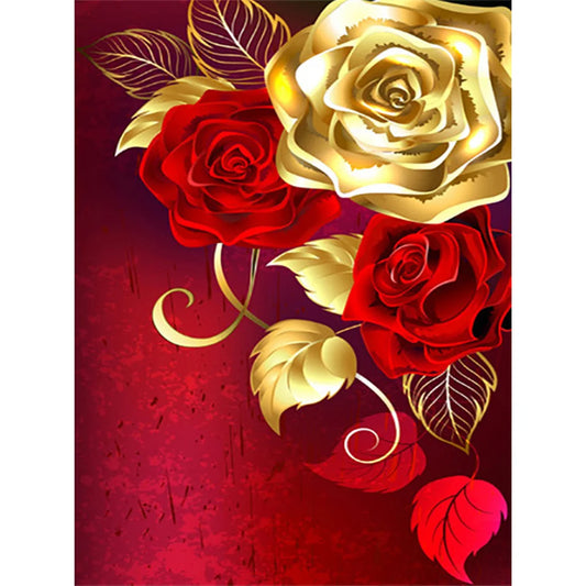 Gold Red Flower | Diamond Painting