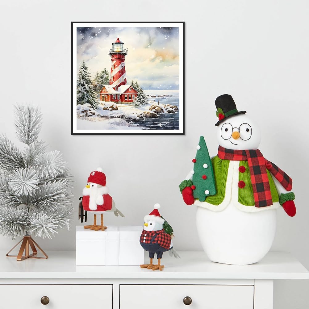 Christmas Lighthouse Covered In Snow | Diamond Painting