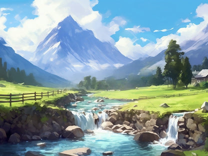 Pasture At The Foot Of The Mountain | Diamond Painting