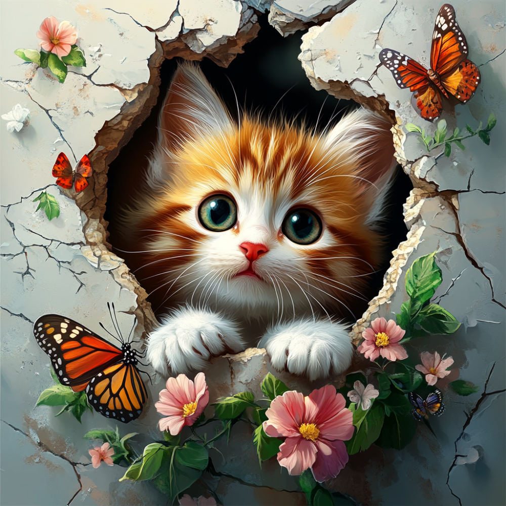 Cat with Butterfly  | Diamond Painting