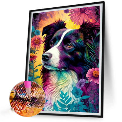 Flower Dog Border Collie | Diamond Painting