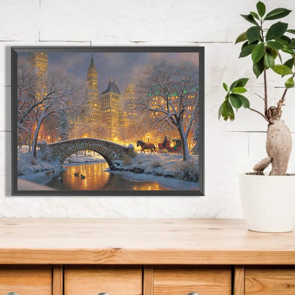 Small Bridge In The Snow | Diamond Painting