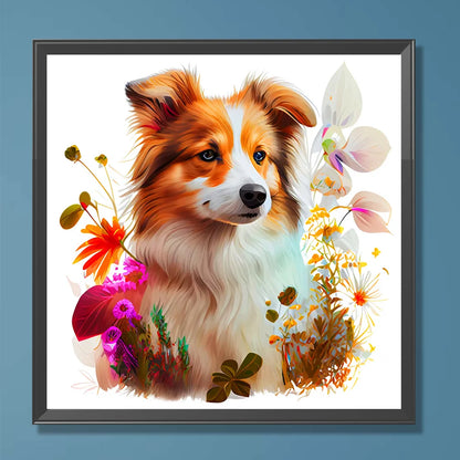 Flowers And Dog Australian Shepherd | Diamond Painting