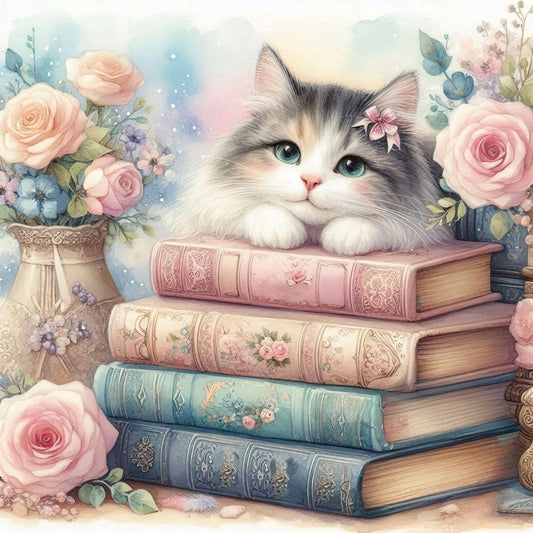 Cat Bookshelf | Diamond Painting