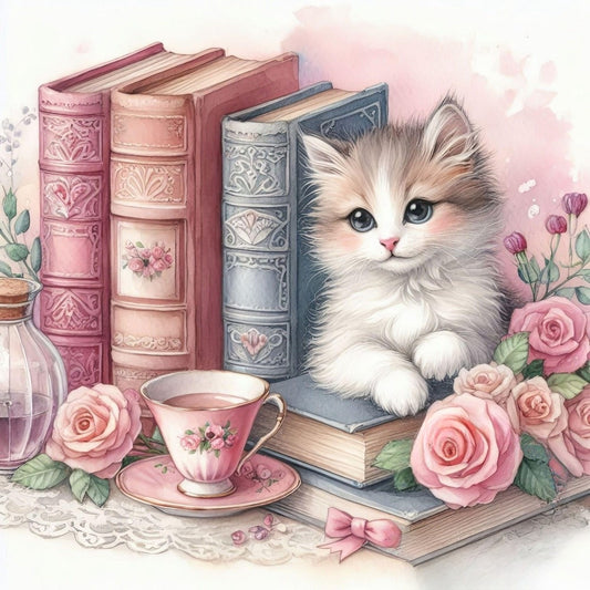 Cat Bookshelf | Diamond Painting