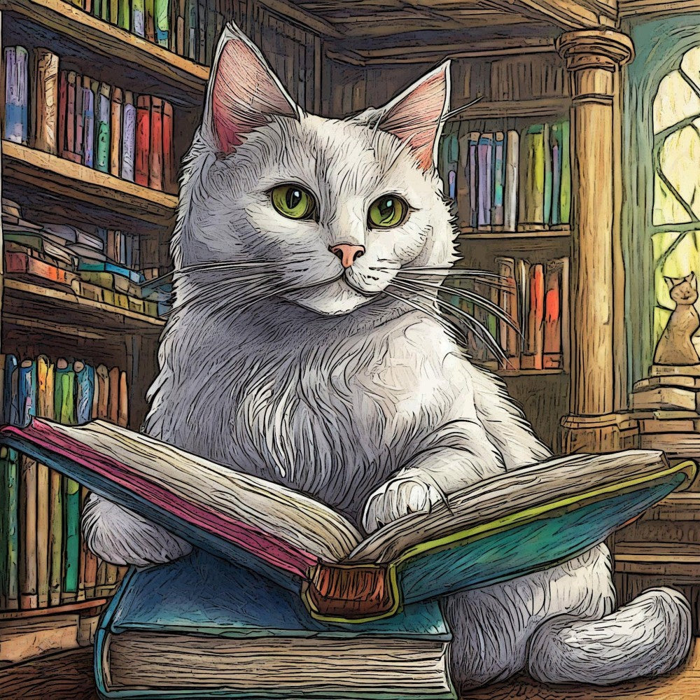 Cat Bookshelf | Diamond Painting