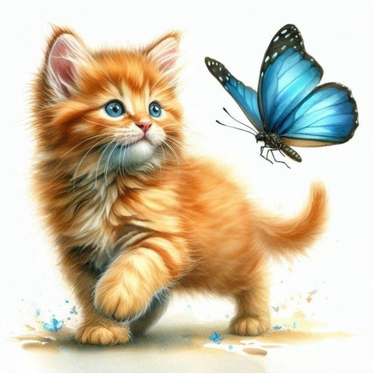 Cat with Butterfly  | Diamond Painting