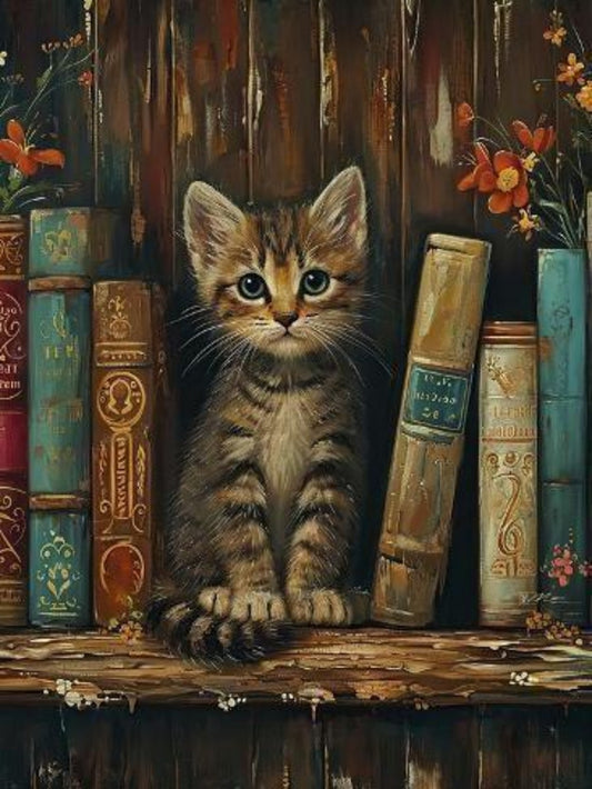 Cat Bookshelf | Diamond Painting