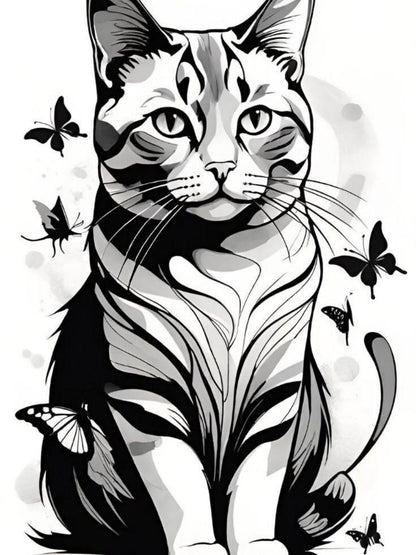 Cat with Butterfly  | Diamond Painting