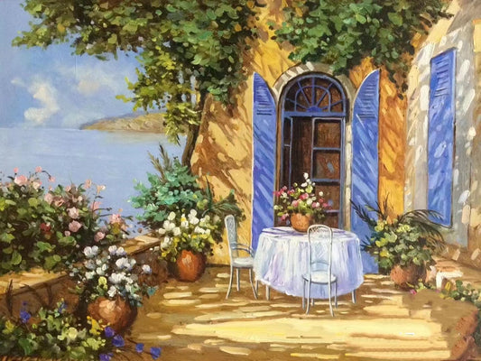 Balcony With Garden | Cross Stitch Embroidery