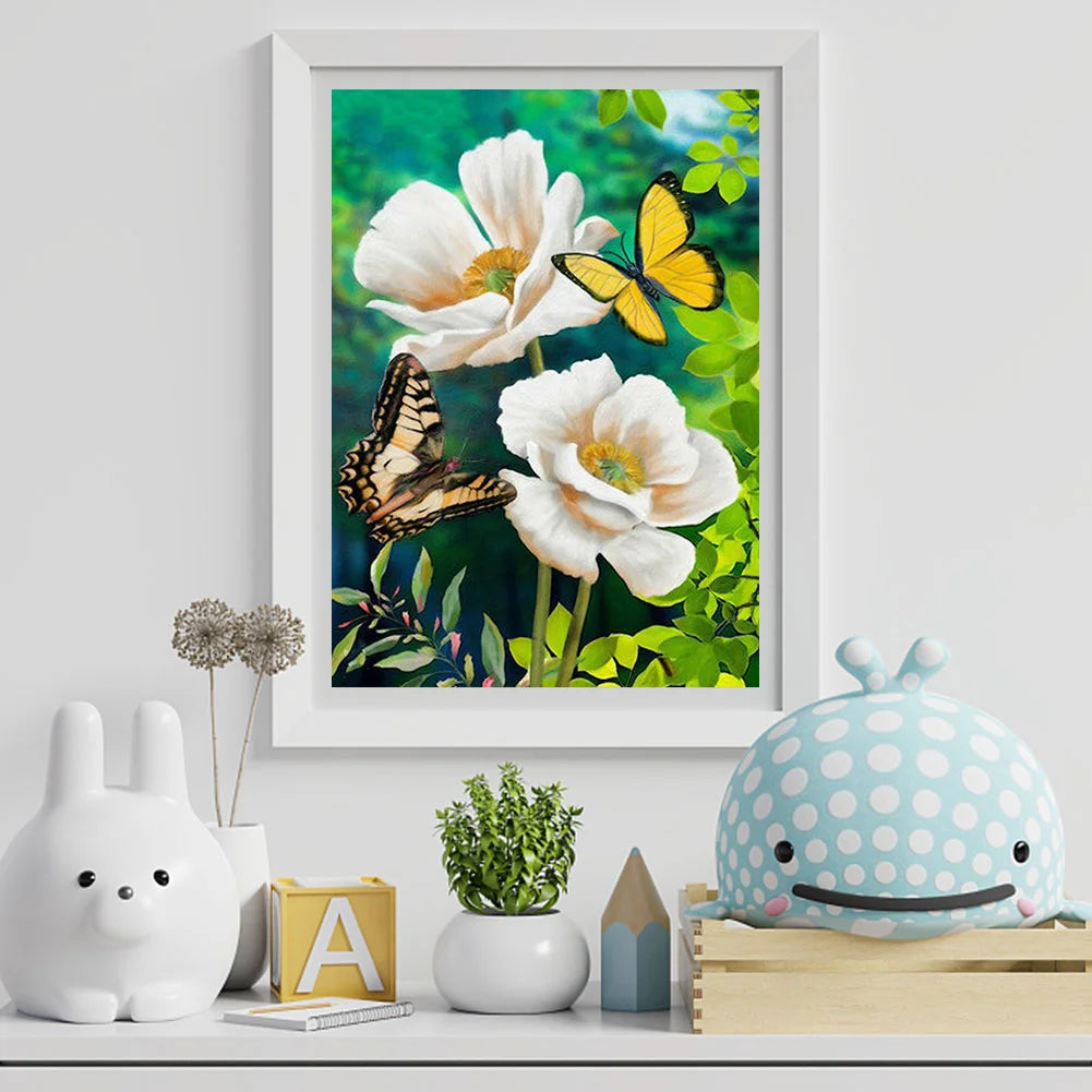 White Flower Butterfly | Diamond Painting